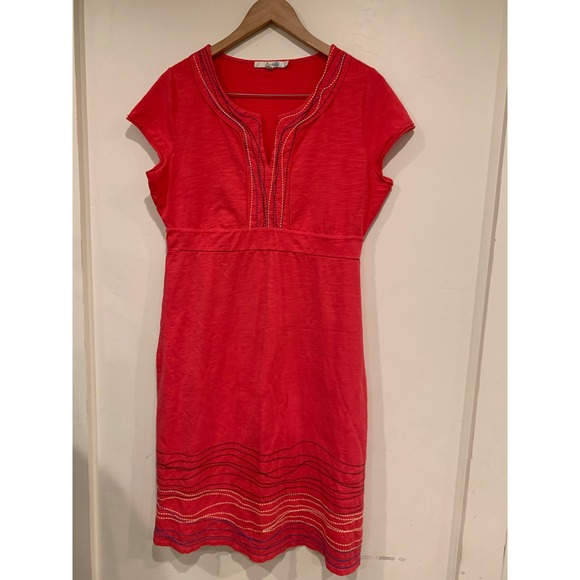 vtg Boden Coral Embroidered Jersey Empire Waist Dress Womens boho Artisan 10L - Picture 7 of 10